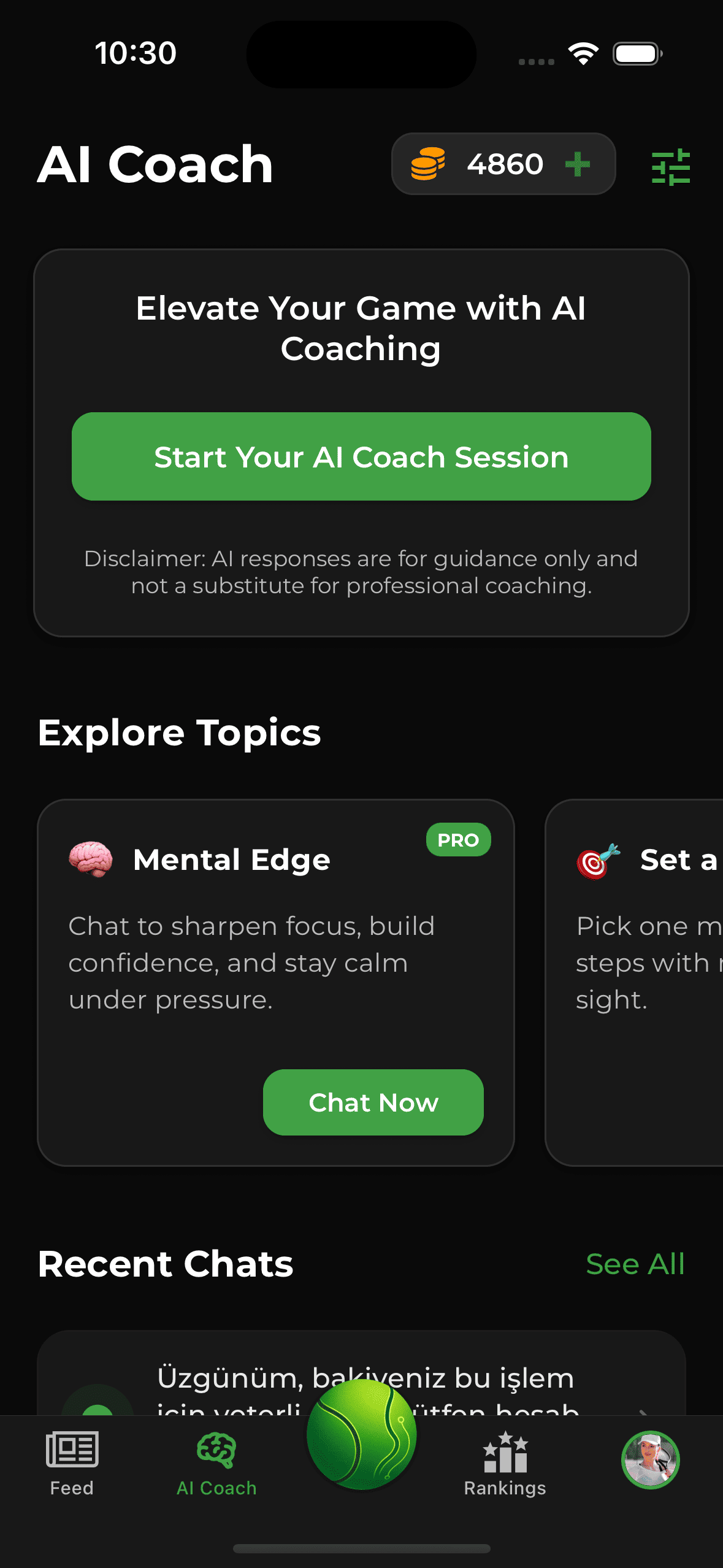 AI Coach providing personalized training tips