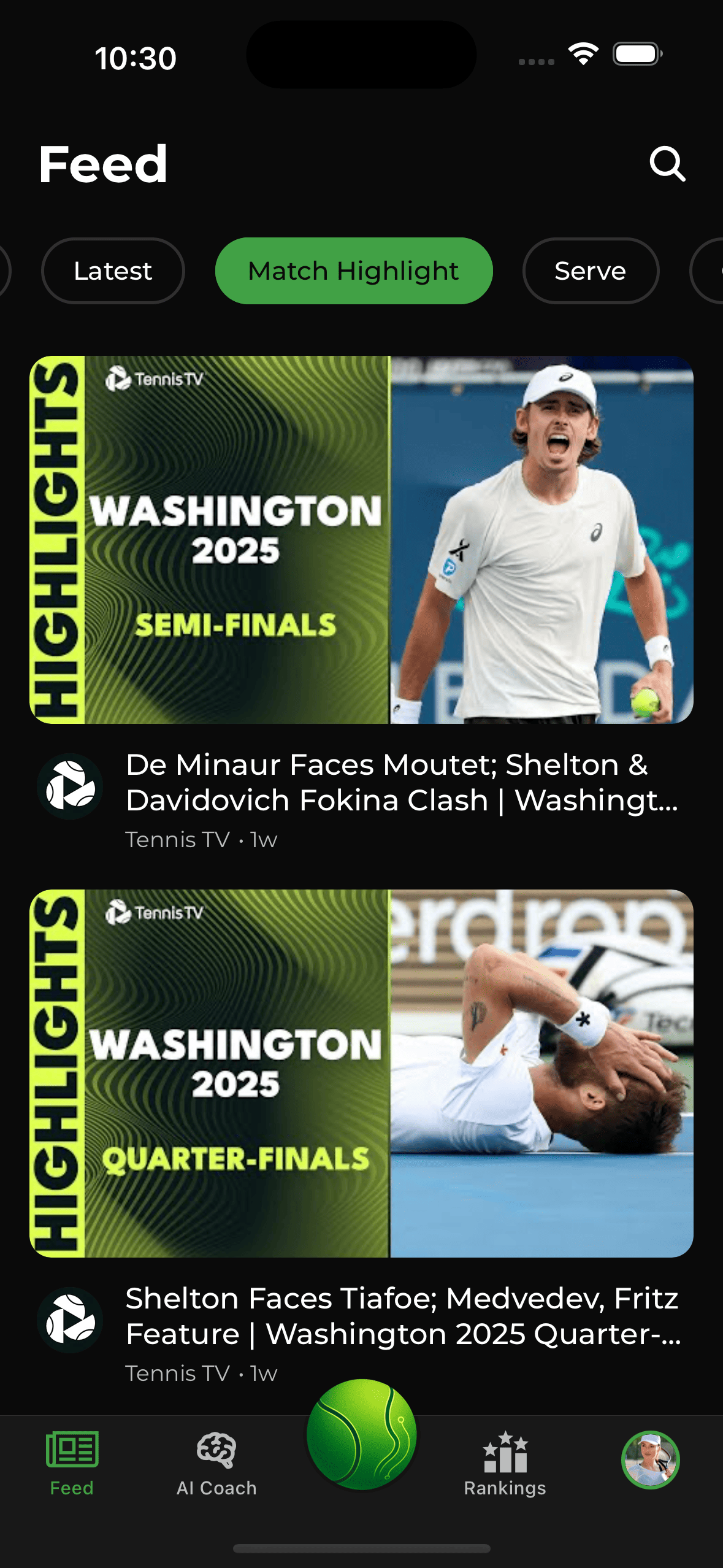 Tennis match highlights and news